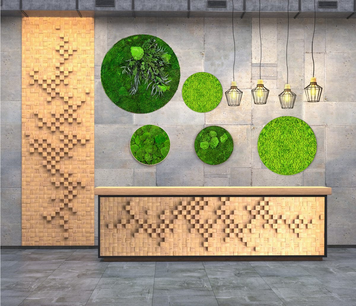 Wanddeko Ideen - Moosbilder Set GREENIN - Runde Moosbilder aus Islandmoos, Waldmoos und Kugelmoos und Pflanzen